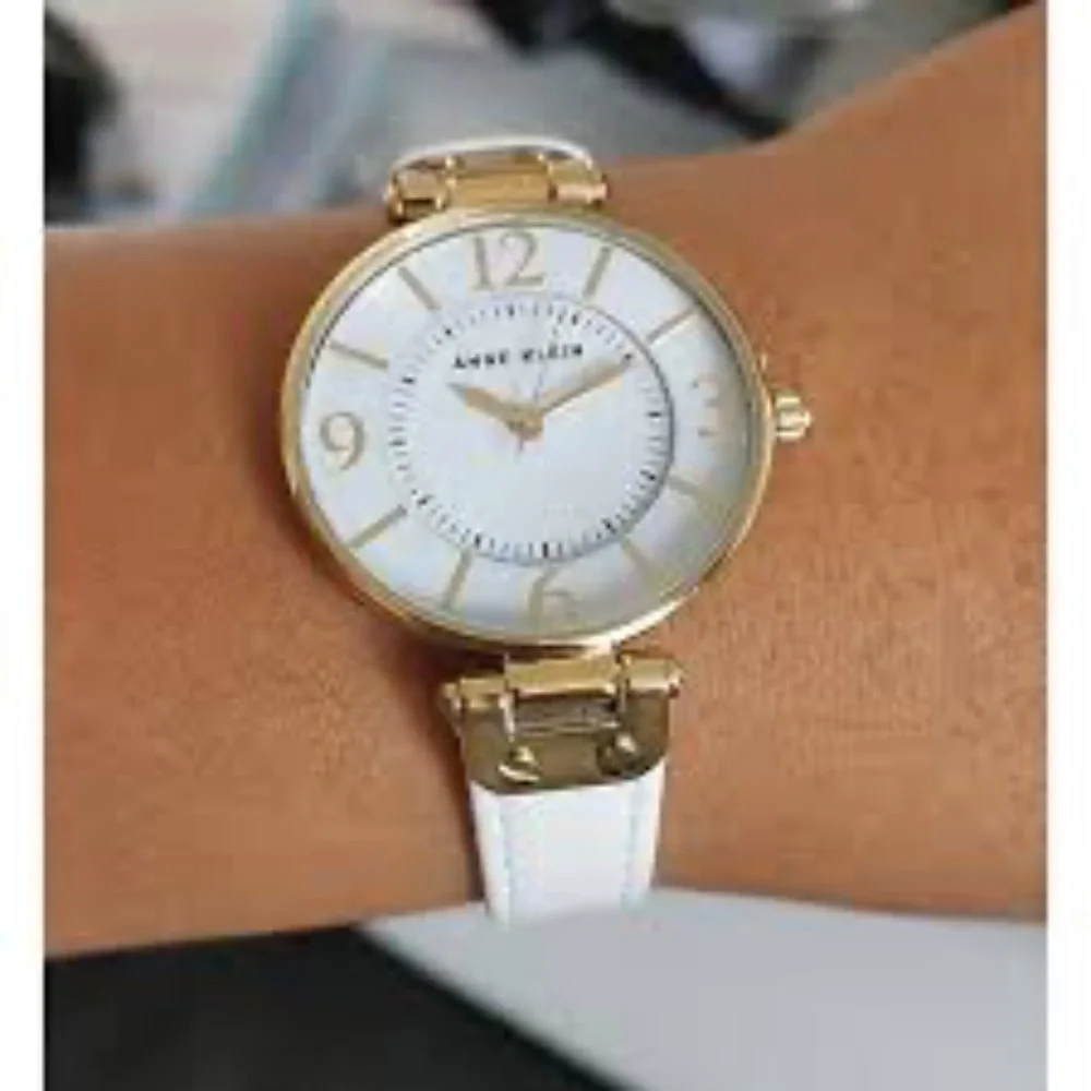 Anne Klein Gold‎ & White Leather Strap Watch 10/9168WTWT